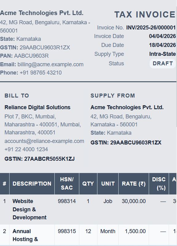 Slate tax invoice template generated by gst-bill.com
